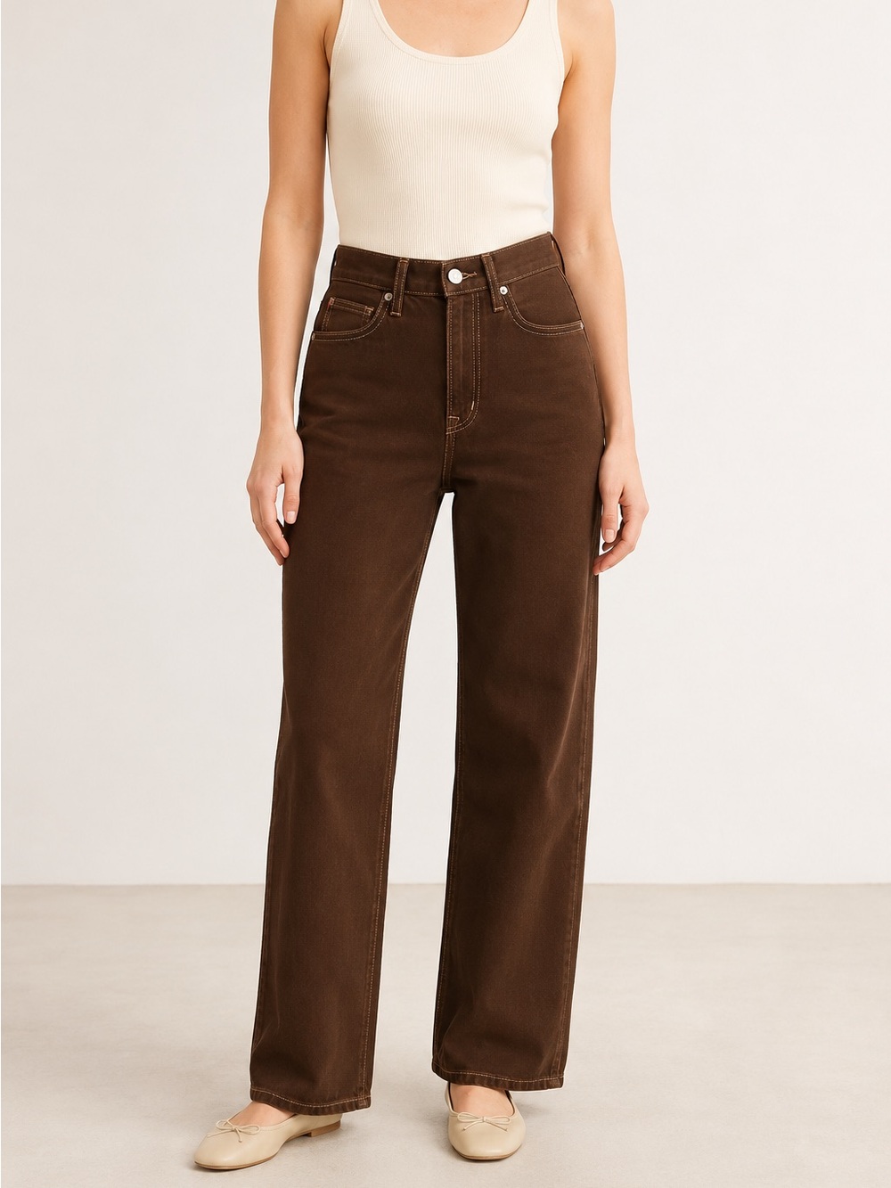 Aritzia Sun-deh Brown High Rise Wide Leg Contrast Stitch Jeans Size 3